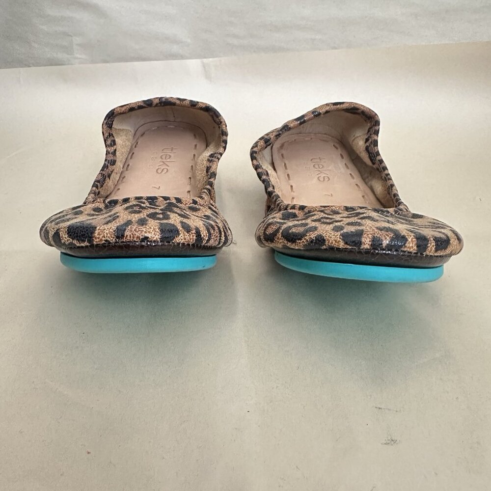 SOLD NEW Tieks by Garrieli Ballet Flats Leopard Leather Teal Soles Women 7 Flexi - Picture 3 of 8